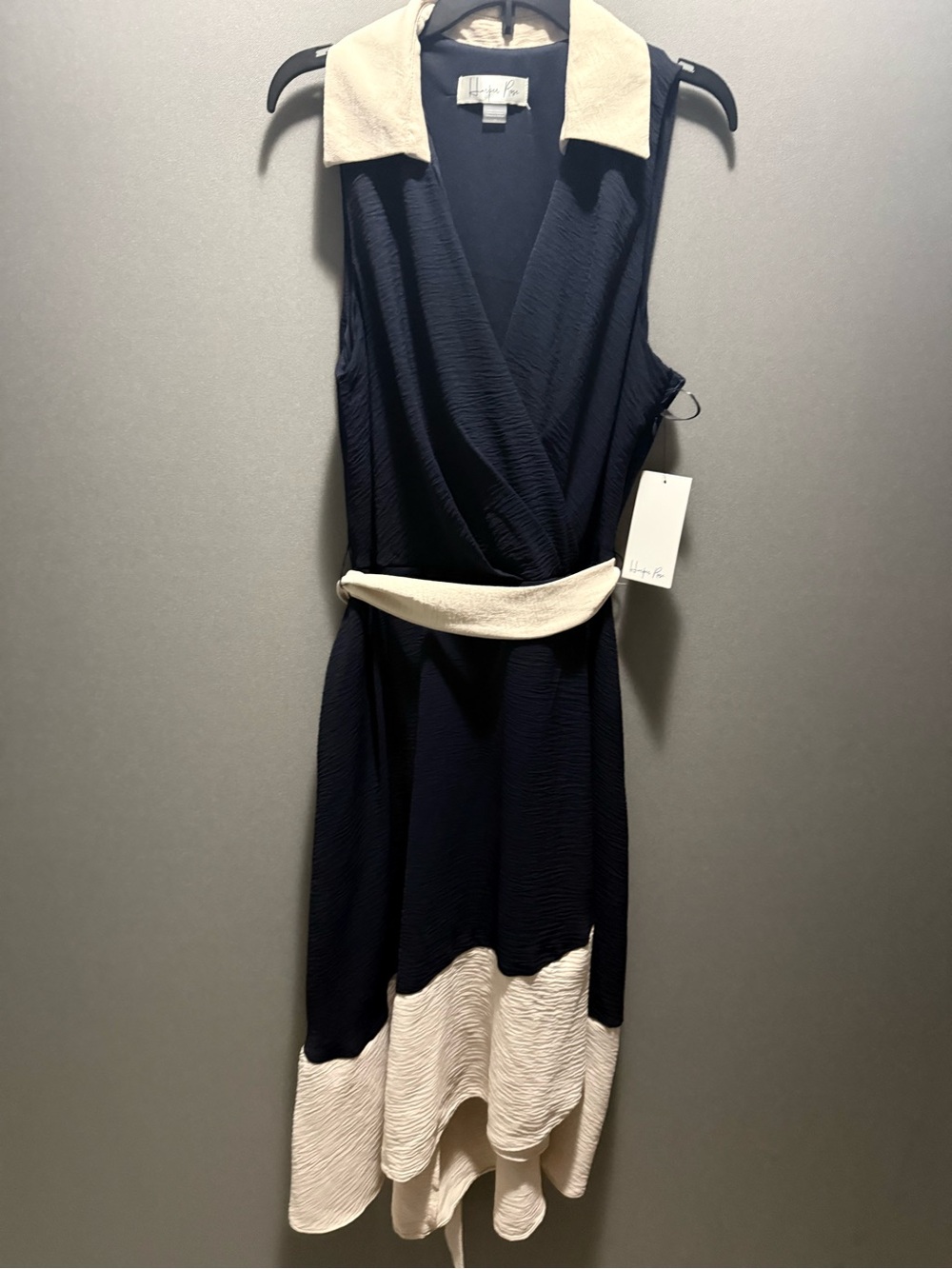Harper Rose Navy and Cream Sleeveless Wrap Midi Dress